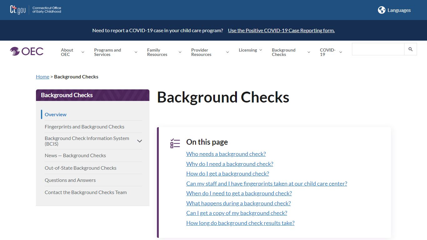 Background Checks - Connecticut Office of Early Childhood